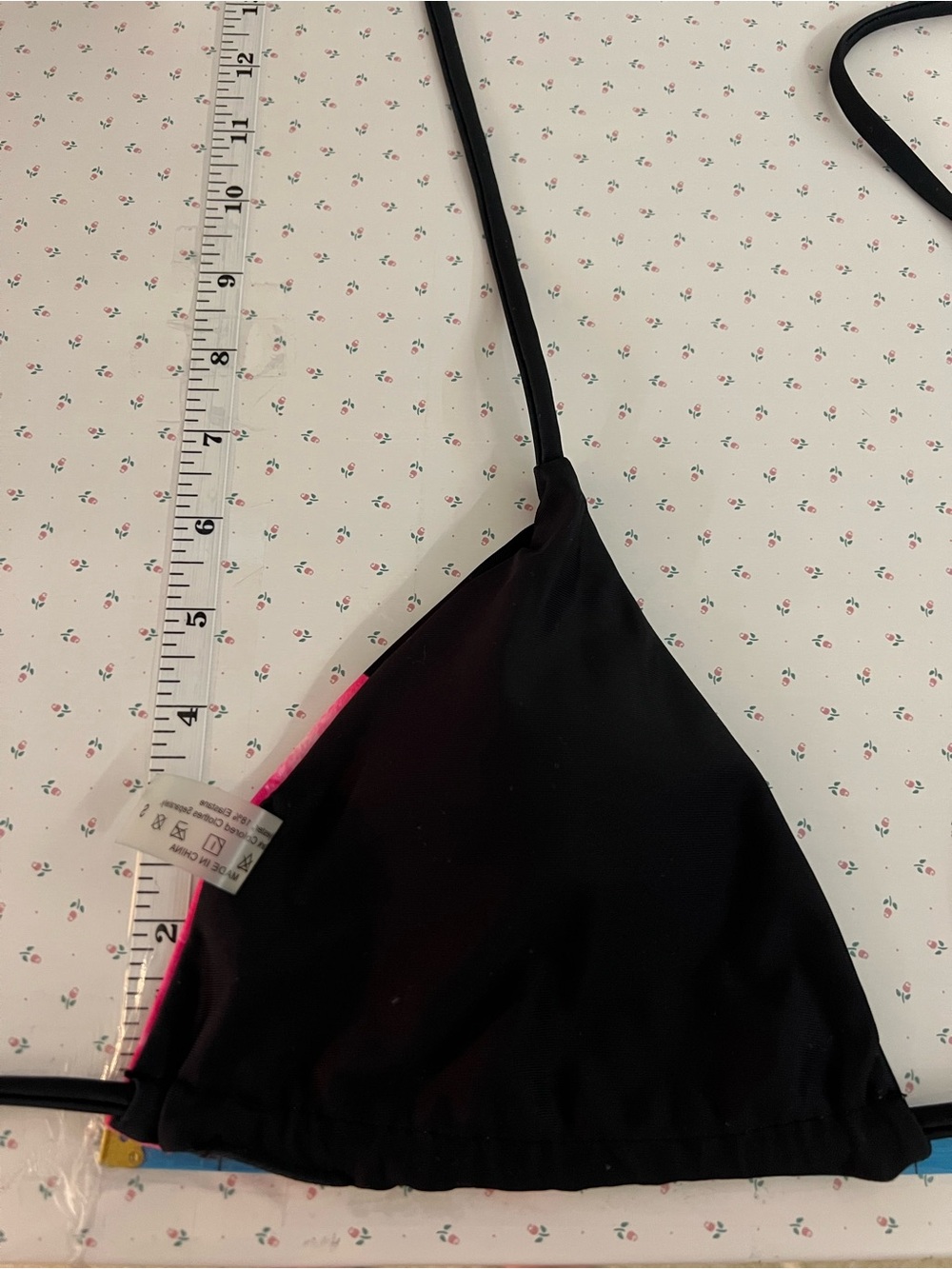 Black & Pink Hibiscus Floral Triangle Bikini Top – Size S - Picture 6 of 8